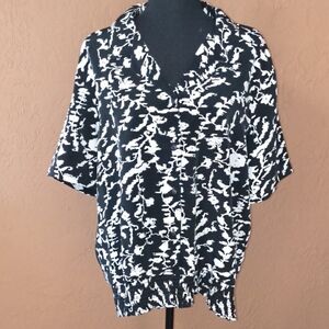 Vintage Lauren Lee Women's Black & White Short Sleeve Blouse Size 18